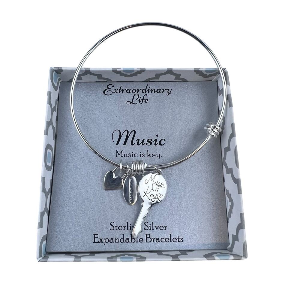 Extraordinary Life Music is Key Sterling Silver Expandable Bangle Bracelet